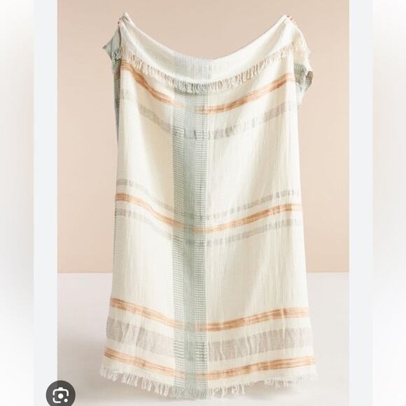 Anthropologie Theodore Gauze Throw Ivory Plaid - Picture 1 of 4